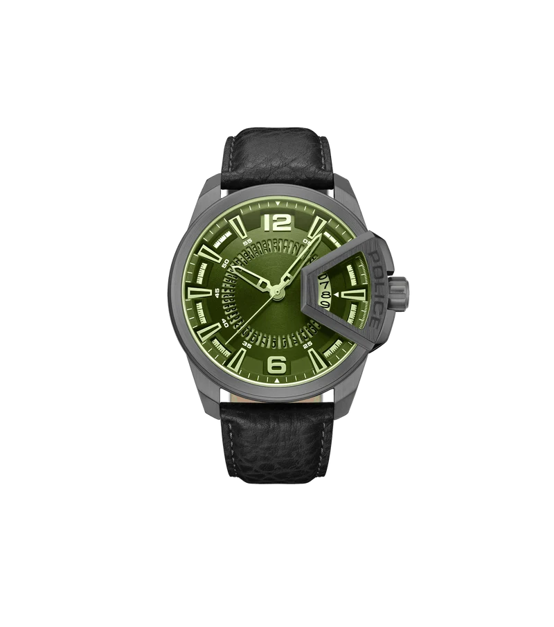 Police Underlined PEWJB0005603 Herrenuhr Schwarz • Lederarmband • Datum-Anzeige