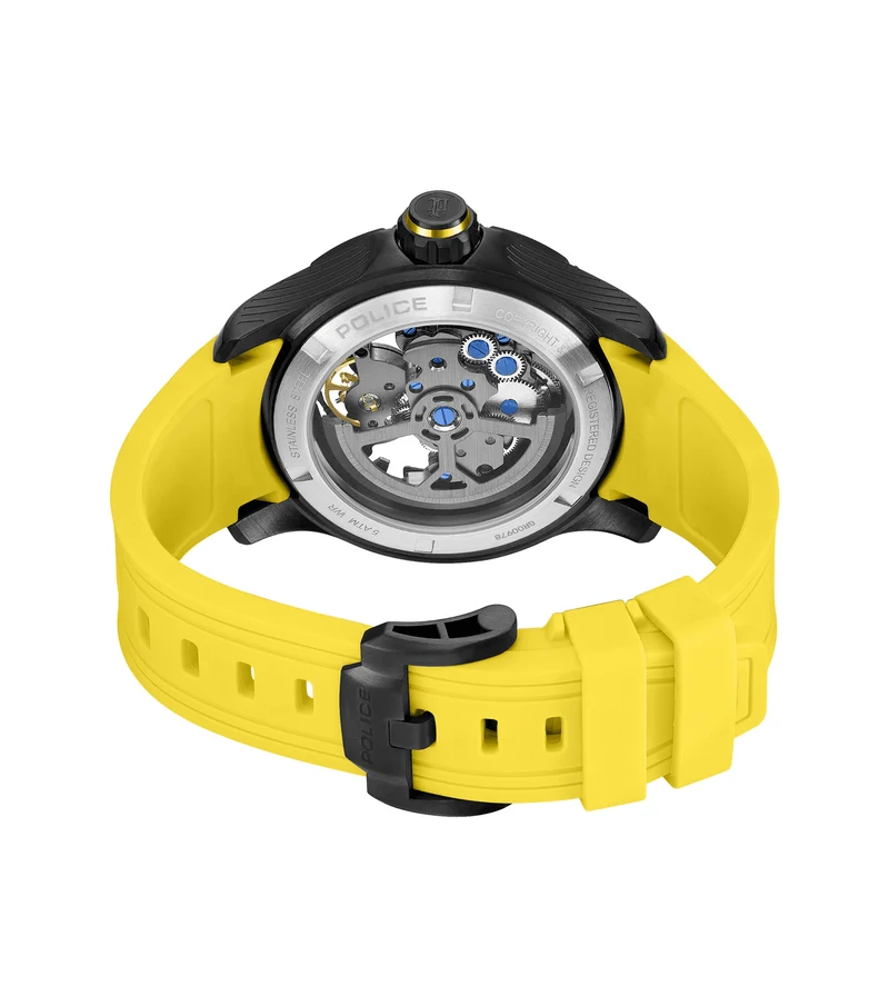 Police Spirit PEWGR0097805 Herrenuhr Gelb • Skelett-Automatikwerk • Edelstahlgehäuse