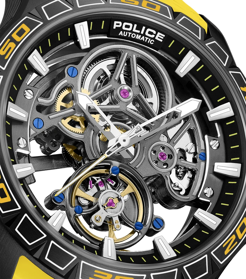 Police Spirit PEWGR0097805 Herrenuhr Gelb • Skelett-Automatikwerk • Edelstahlgehäuse