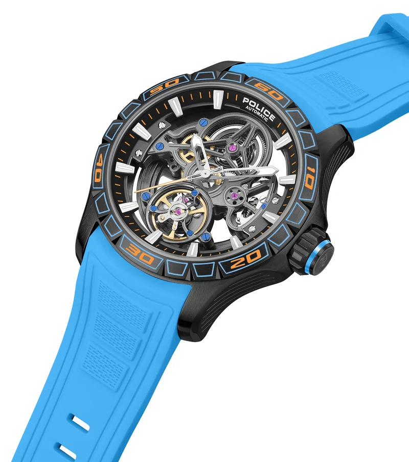 Police Spirit PEWGR0097804 Herrenuhr Blau • Automatikwerk • Skelett-Zifferblatt