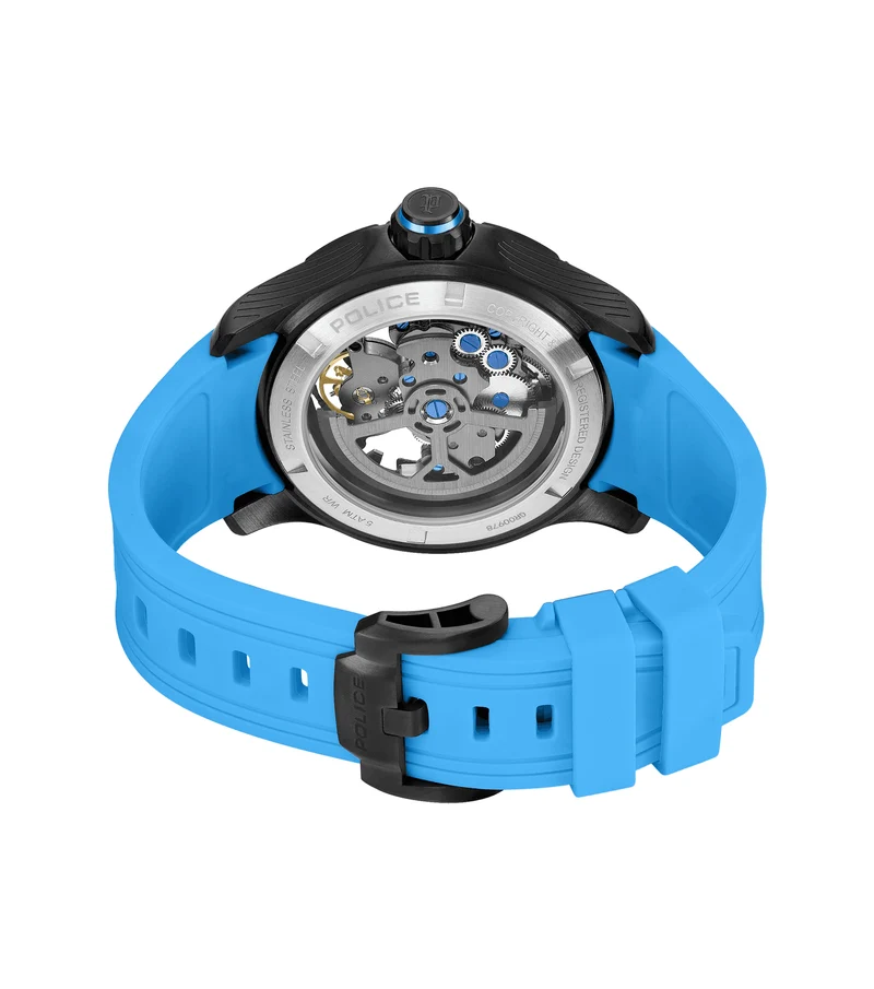 Police Spirit PEWGR0097804 Herrenuhr Blau • Automatikwerk • Skelett-Zifferblatt