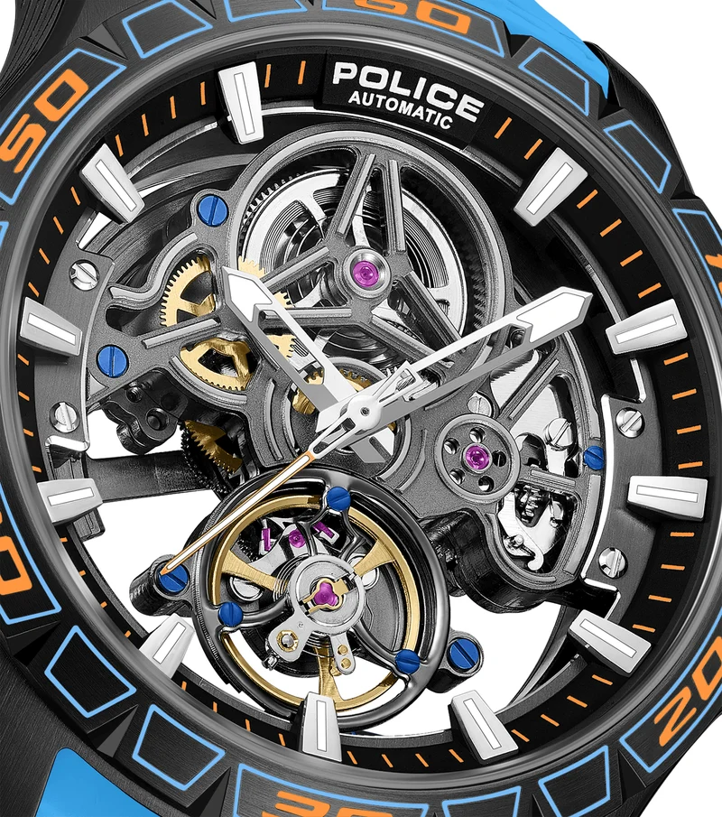 Police Spirit PEWGR0097804 Herrenuhr Blau • Automatikwerk • Skelett-Zifferblatt