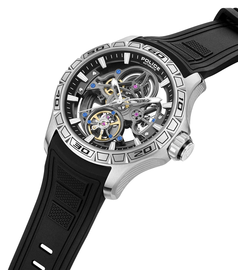Police Spirit PEWGR0097801 Herrenuhr Schwarz • Automatikwerk • Skelett-Zifferblatt