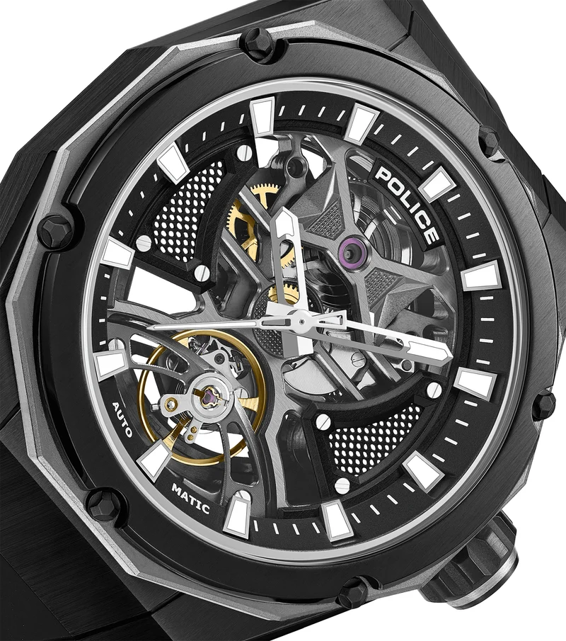 Police Dayton PEWGR0082301 Herrenuhr Schwarz • Automatikwerk • Sichtbarer Mechanismus