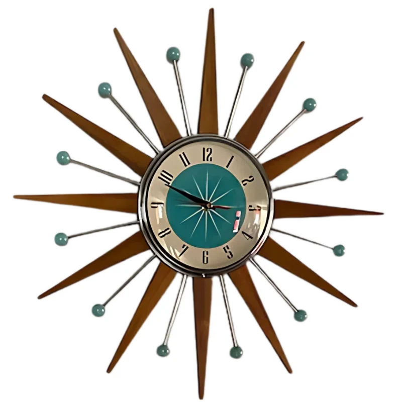 Handgemaakte Wandklok 40x40 cm Retro Woonkamer Stil Uurwerk Stralen Design Decoratief Batterij Modern | Sansoti