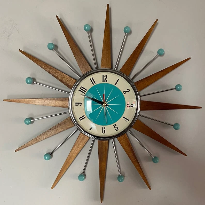 Handgemaakte Wandklok 40x40 cm Retro Woonkamer Stil Uurwerk Stralen Design Decoratief Batterij Modern | Sansoti