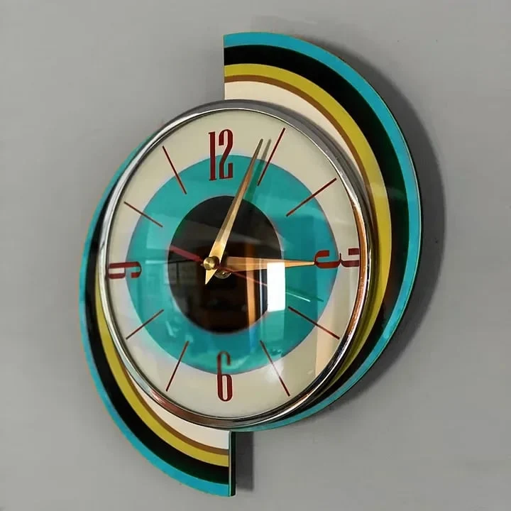 Handgemaakte Wandklok 40x40 cm Retro Woonkamer Stil Uurwerk Stralen Design Decoratief Batterij Modern | Sansoti