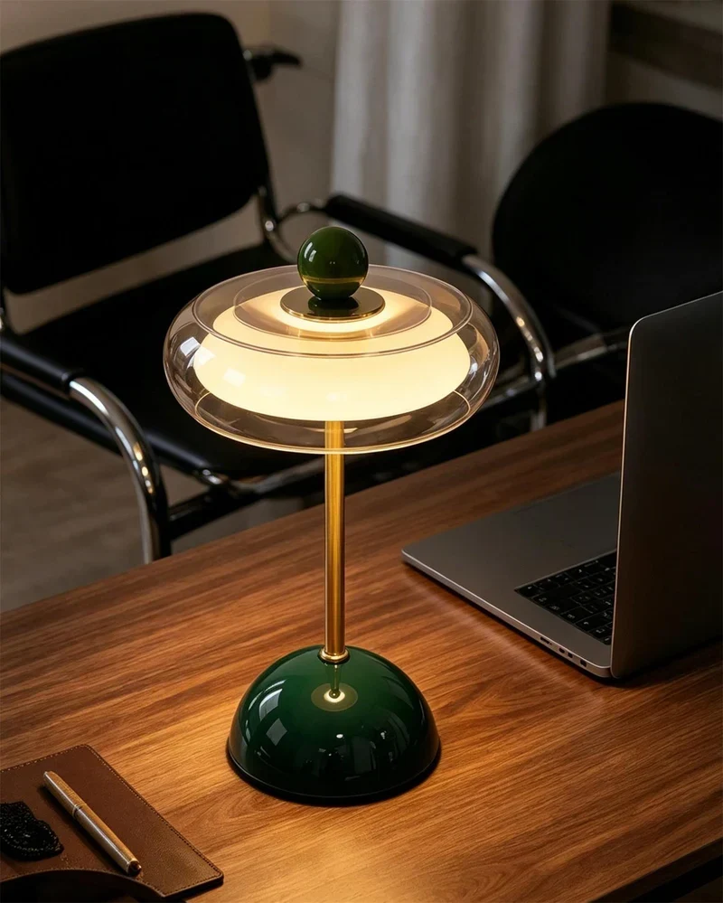 Oplaadbare Glazen Tafellamp met Dimfunctie – Retro Design in 6 Kleuren – USB-C – 3 Kleurtemperaturen | Sansoti