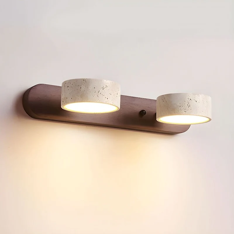 LED Wandlamp Travertijn Natuursteen met Houtaccent Warm Licht Architectonisch Sfeerverlichting Modern | Sansoti