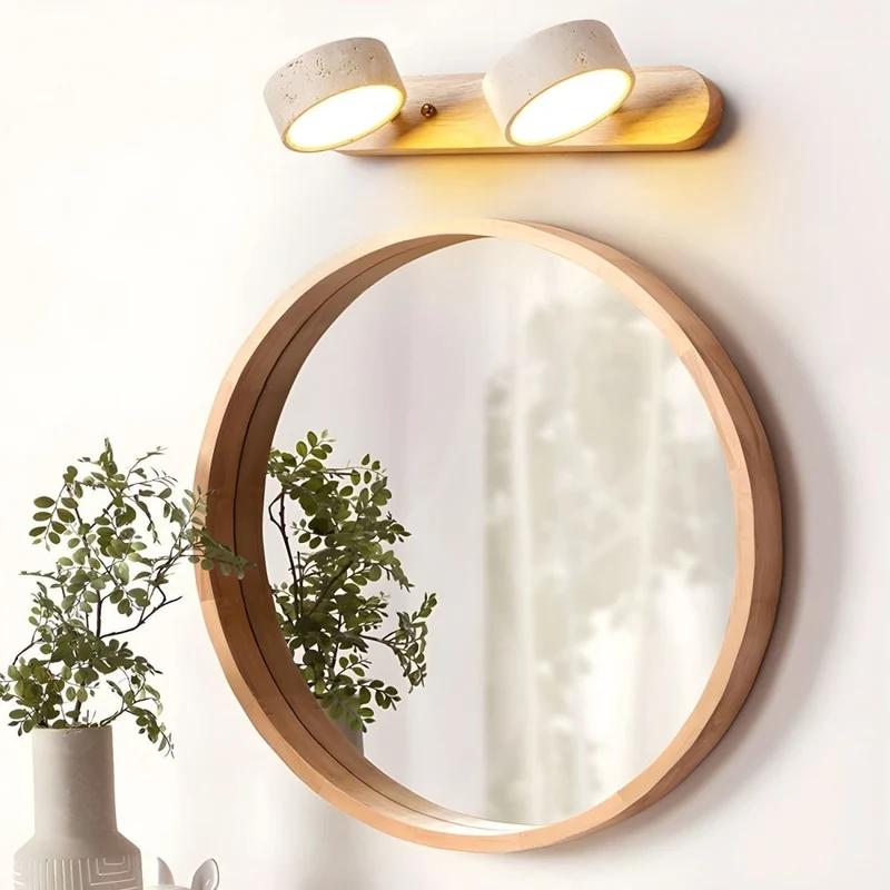 LED Wandlamp Travertijn Natuursteen met Houtaccent Warm Licht Architectonisch Sfeerverlichting Modern | Sansoti
