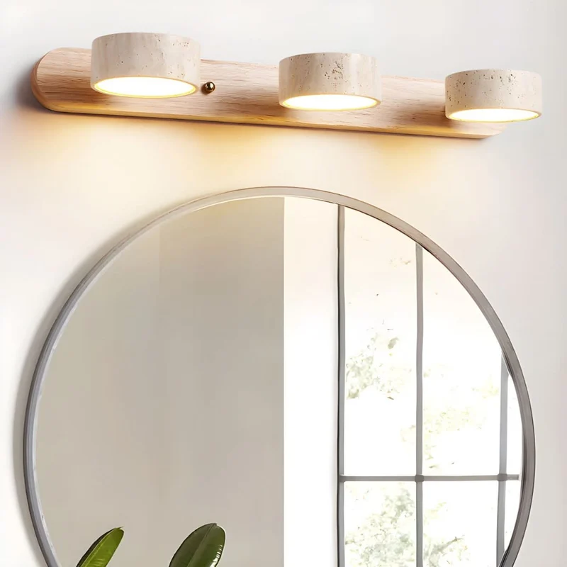LED Wandlamp Travertijn Natuursteen met Houtaccent Warm Licht Architectonisch Sfeerverlichting Modern | Sansoti