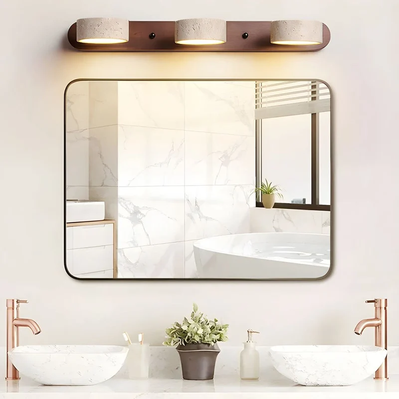 LED Wandlamp Travertijn Natuursteen met Houtaccent Warm Licht Architectonisch Sfeerverlichting Modern | Sansoti