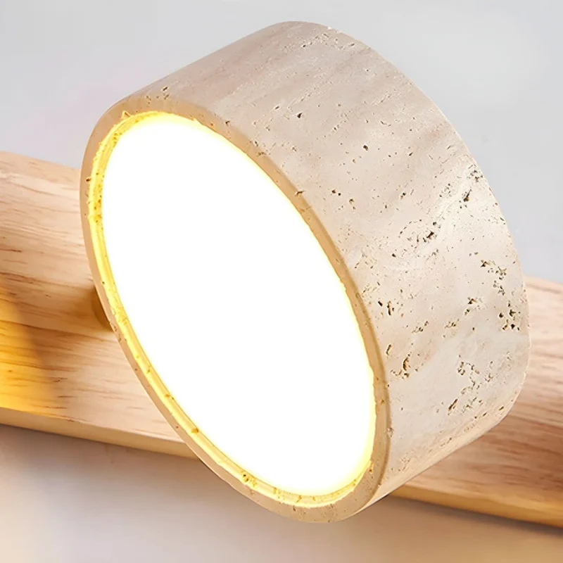 LED Wandlamp Travertijn Natuursteen met Houtaccent Warm Licht Architectonisch Sfeerverlichting Modern | Sansoti