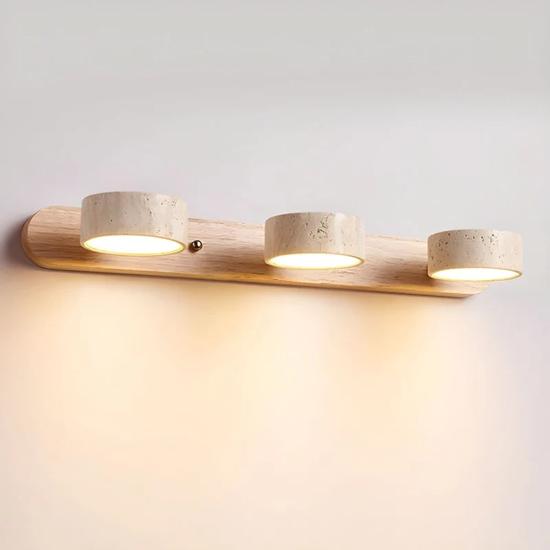 LED Wandlamp Travertijn Natuursteen met Houtaccent Warm Licht Architectonisch Sfeerverlichting Modern | Sansoti