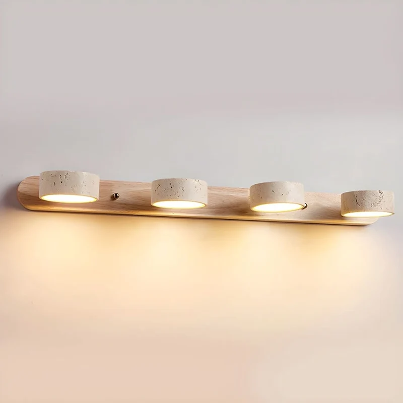 LED Wandlamp Travertijn Natuursteen met Houtaccent Warm Licht Architectonisch Sfeerverlichting Modern | Sansoti