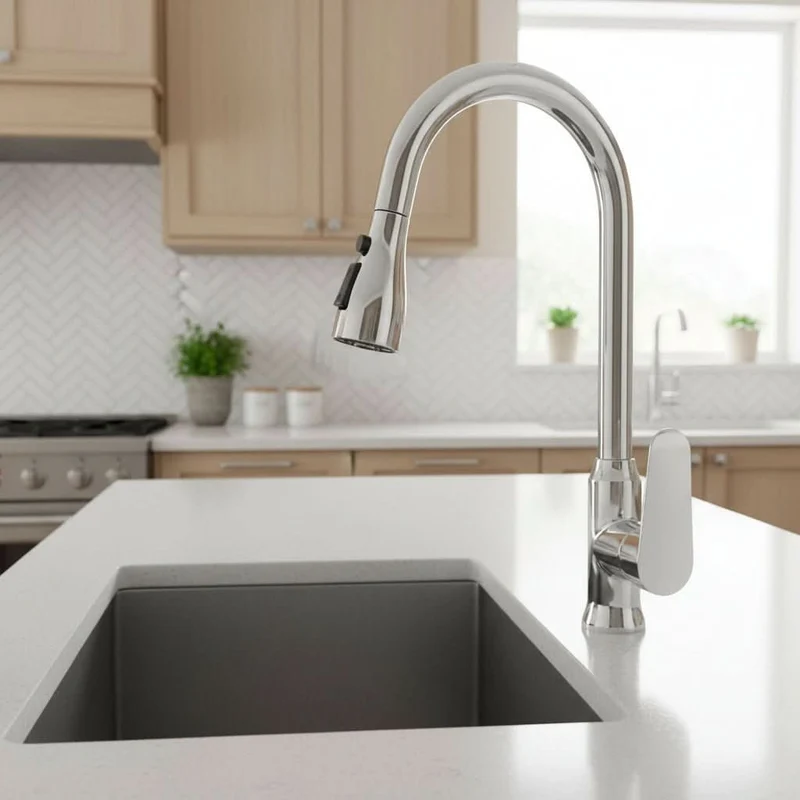 Uittrekbare Keukenkraan met Flexibele Douchekop 360° Rotatie RVS Mengkraan voor Spoelbak Keuken Wasbak | Sansoti
