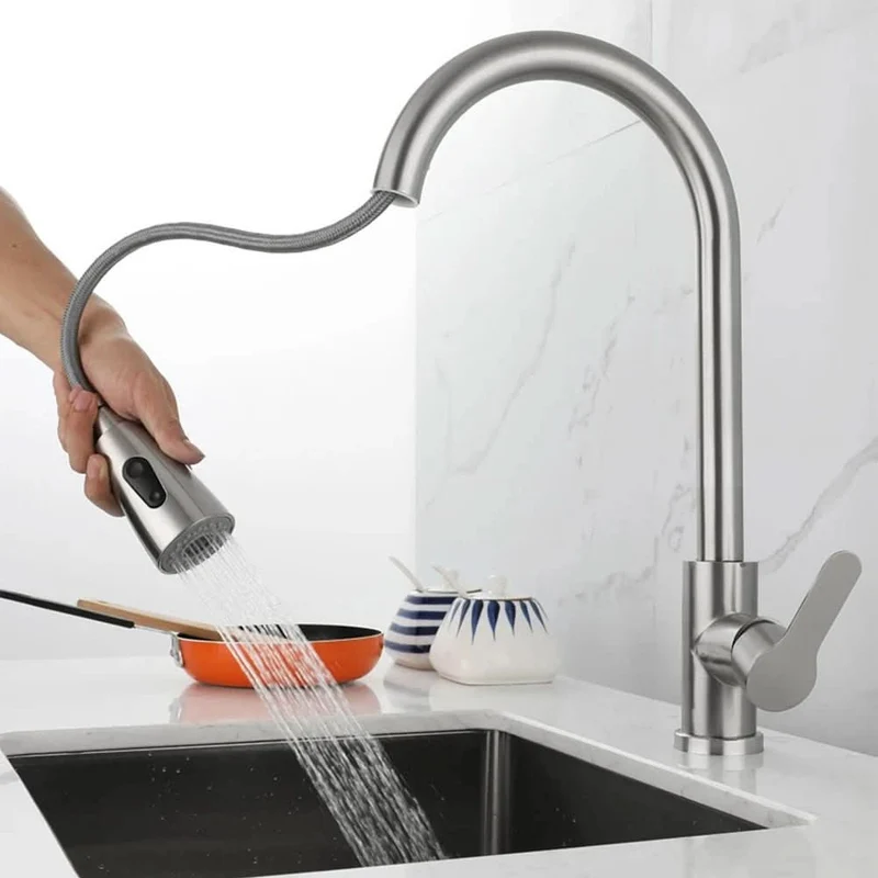 Uittrekbare Keukenkraan met Flexibele Douchekop 360° Rotatie RVS Mengkraan voor Spoelbak Keuken Wasbak | Sansoti