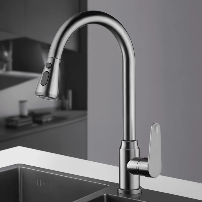 Uittrekbare Keukenkraan met Flexibele Douchekop 360° Rotatie RVS Mengkraan voor Spoelbak Keuken Wasbak | Sansoti