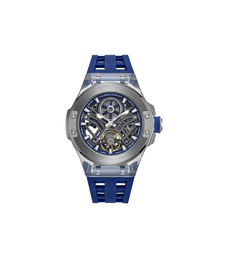 Police Cyclone PEWGR0082204-SET Herrenuhr Blau • Automatikwerk • Transparentes Gehäuse