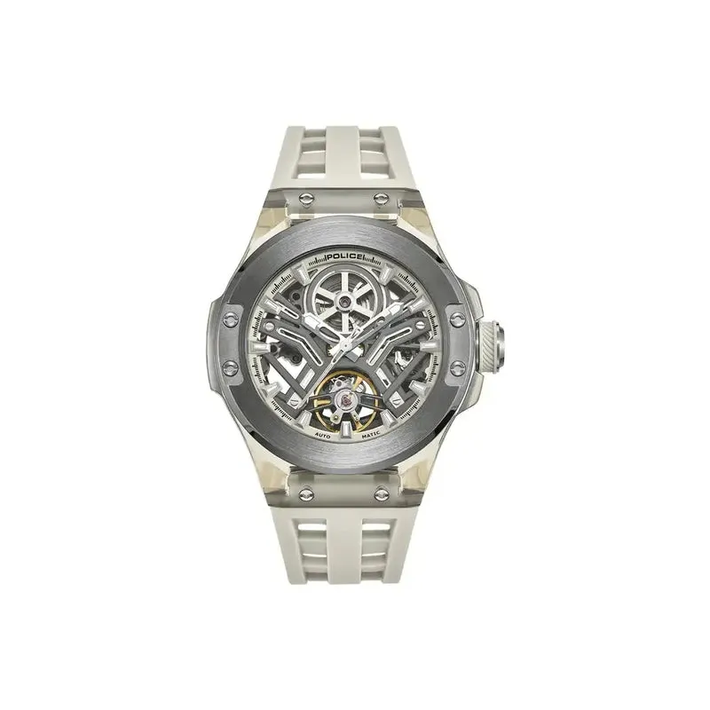 Police Cyclone PEWGR0082201-SET Herrenuhr Grau • Skelett-Automatikwerk • Silikon-Armband