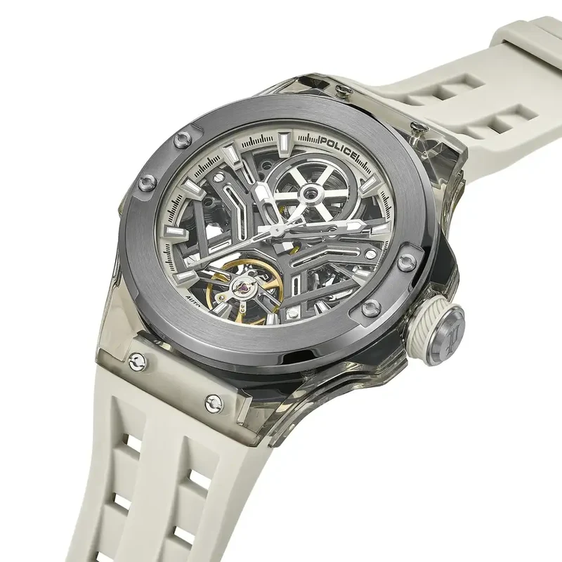 Police Cyclone PEWGR0082201-SET Herrenuhr Grau • Skelett-Automatikwerk • Silikon-Armband