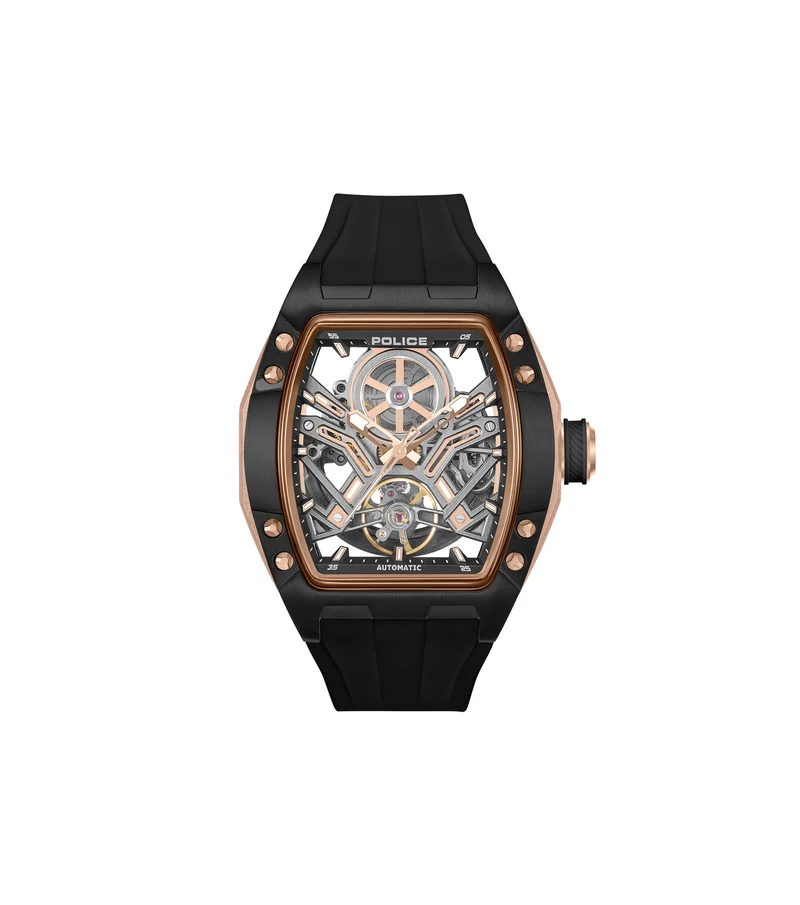Police Tampa PEWGR0082104-SET Herrenuhr Schwarz • Automatikwerk • Skelettiertes Zifferblatt