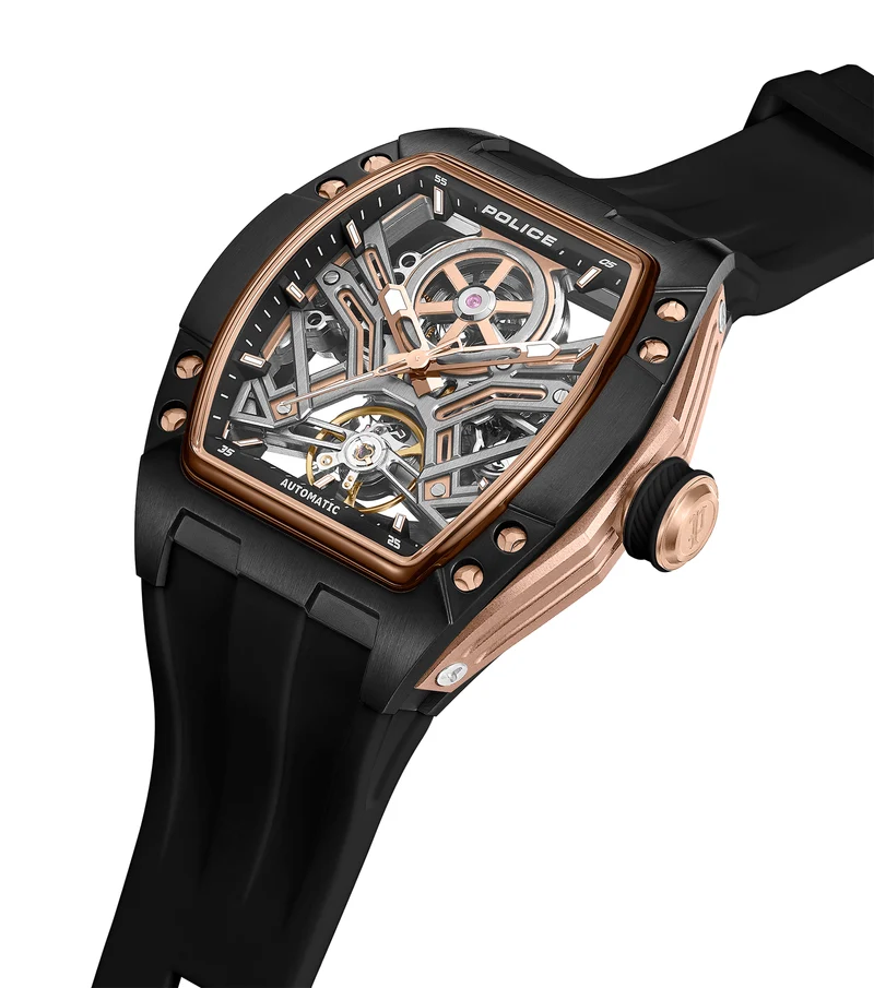 Police Tampa PEWGR0082104-SET Herrenuhr Schwarz • Automatikwerk • Skelettiertes Zifferblatt