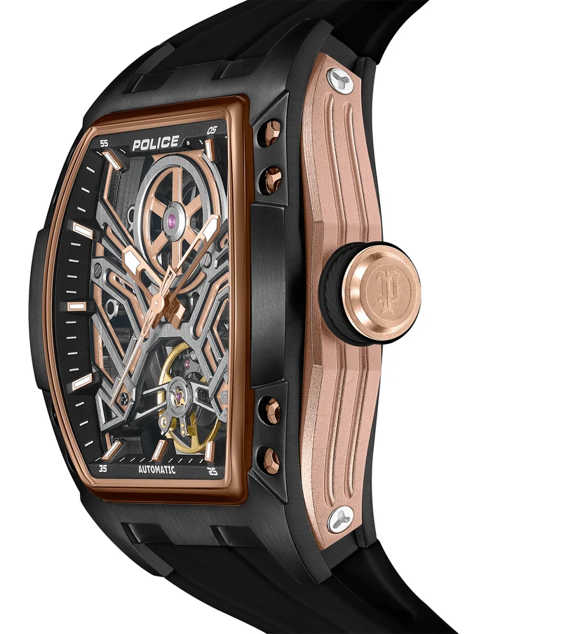 Police Tampa PEWGR0082104-SET Herrenuhr Schwarz • Automatikwerk • Skelettiertes Zifferblatt