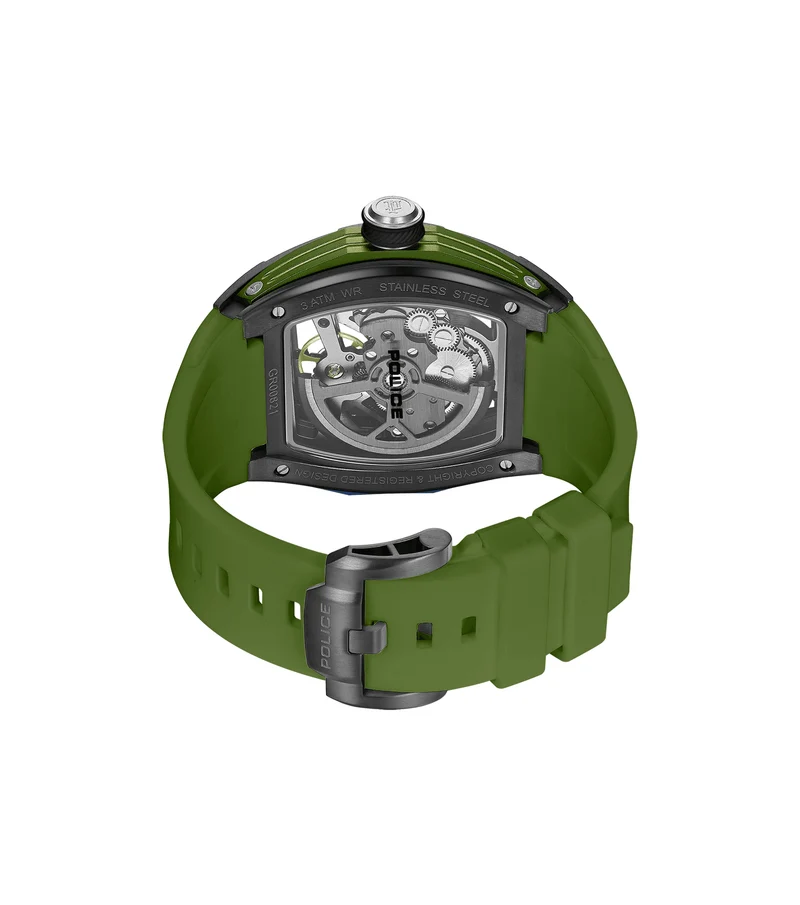 Police Tampa PEWGR0082101 Herrenuhr Oliv • Automatikwerk • Skelettiertes Zifferblatt