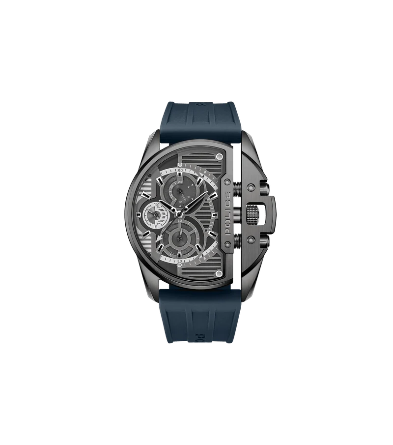 Police Daintree PEWGQ2203604 Herrenuhr Blau • Multifunction • Blaues Silikonarmband