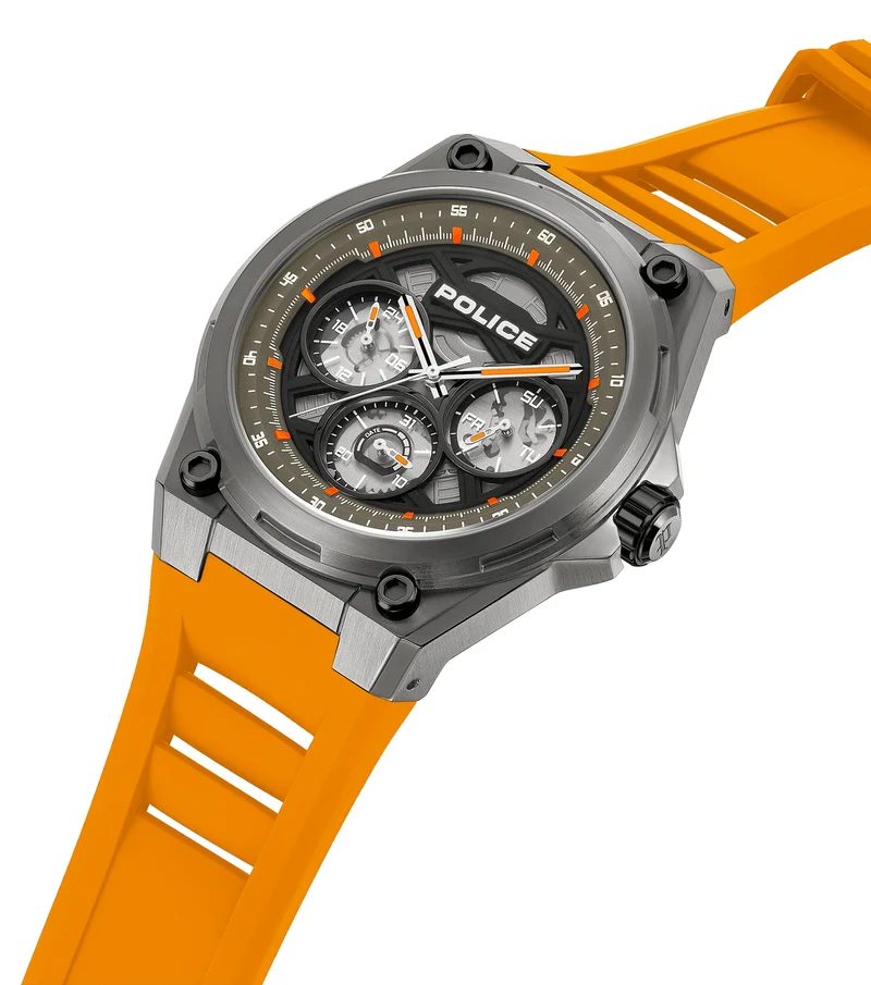 Police Dominion PEWGQ0093802 Herrenuhr Orange • Edelstahlgehäuse mit IP-Beschichtung • Multifunktion