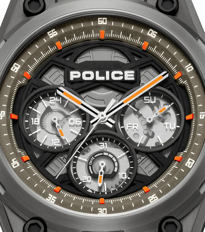 Police Dominion PEWGQ0093802 Herrenuhr Orange • Edelstahlgehäuse mit IP-Beschichtung • Multifunktion
