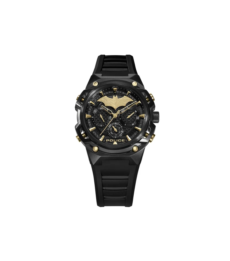Police Crusader PEWGQ0089902-SET Herrenuhr Schwarz • Multifunktions-Chronograph • Batman-Edition mit Batarang Armband