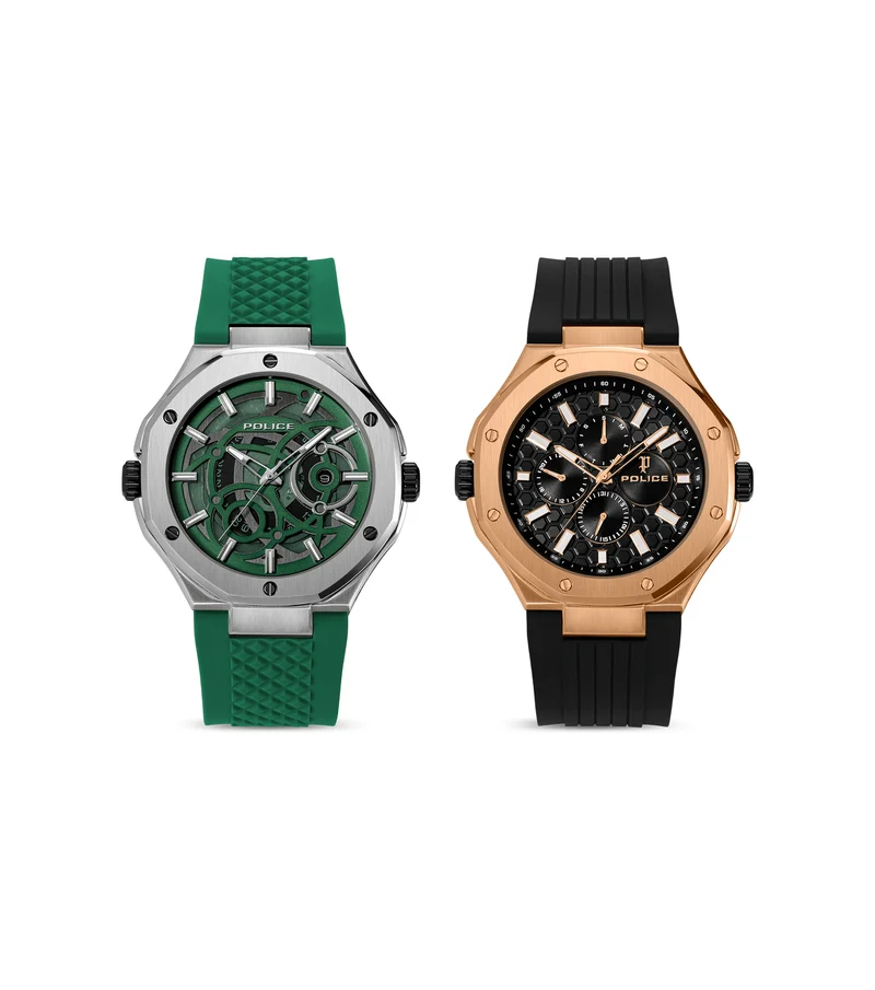 Police DUAL PEWGQ0081902 Herrenuhr Mehrfarbig • Zwei Zifferblätter • Roségold-IP-Beschichtung