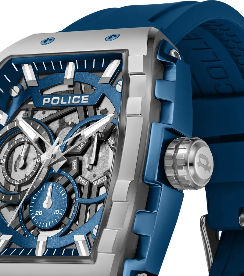 Police Flash PEWGQ0063002 Herrenuhr Blau • Multifunktions-Display • Industrielles Design