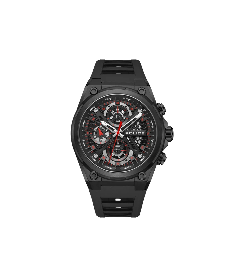 Police Sonic PEWGQ0054303 Herrenuhr Schwarz • Multifunktionswerk • Skelettiertes Zifferblatt
