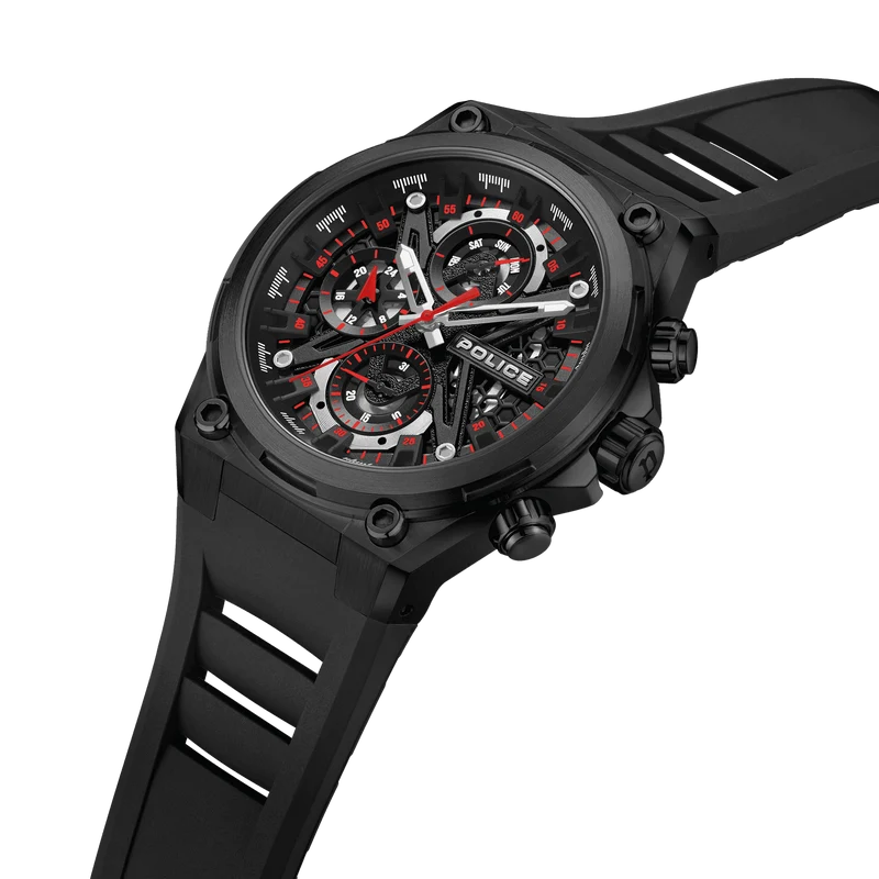 Police Sonic PEWGQ0054303 Herrenuhr Schwarz • Multifunktionswerk • Skelettiertes Zifferblatt