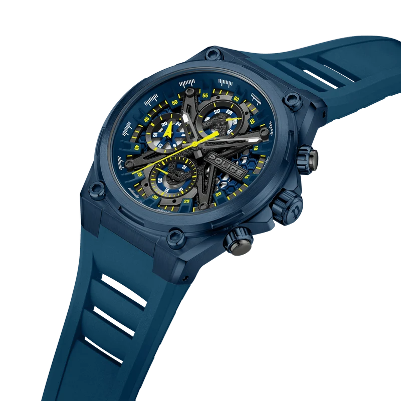 Police Sonic PEWGQ0054302 Herrenuhr Blau • Multifunktionswerk • Silikon-Armband