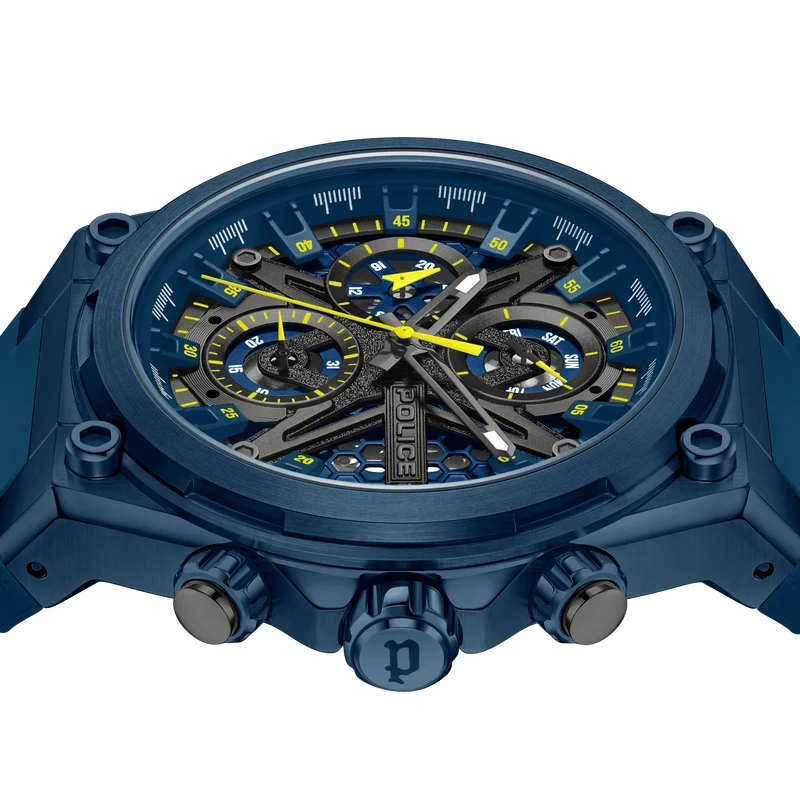 Police Sonic PEWGQ0054302 Herrenuhr Blau • Multifunktionswerk • Silikon-Armband
