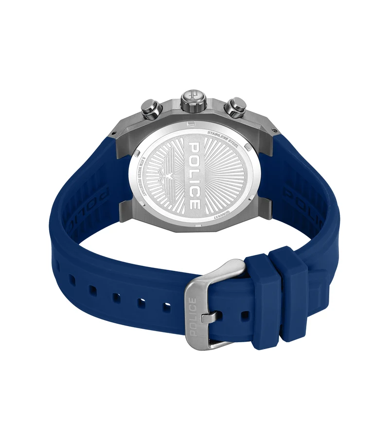 Police Steward PEWGO0093703 Herrenuhr Stahl/Blau • Chronograph • Silikonarmband