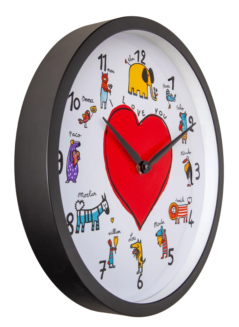 Wall clock-30 cm-Plastic-Black/White-'LoveZoo'