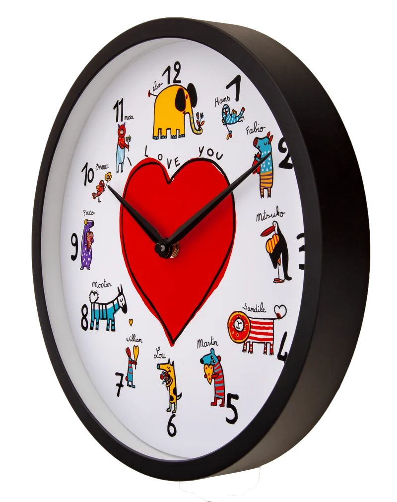 Wall clock-30 cm-Plastic-Black/White-'LoveZoo'