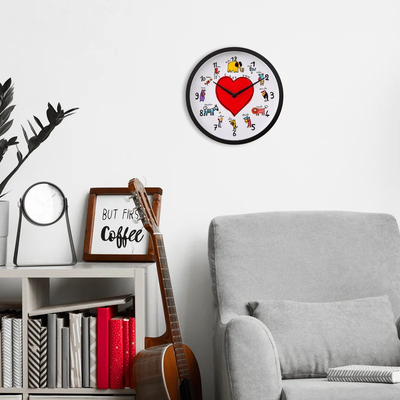 Wall clock-30 cm-Plastic-Black/White-'LoveZoo'