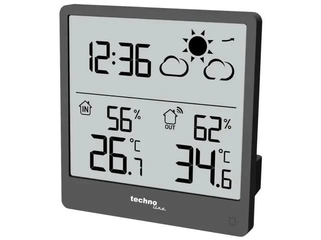Technoline WS 9138 Wetterstation, 90x93x45 mm, schwarz, mit 1 Außensensor