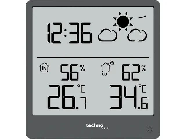 Technoline WS 9138 Wetterstation, 90x93x45 mm, schwarz, mit 1 Außensensor