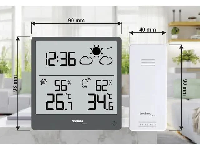 Technoline WS 9138 Wetterstation, 90x93x45 mm, schwarz, mit 1 Außensensor
