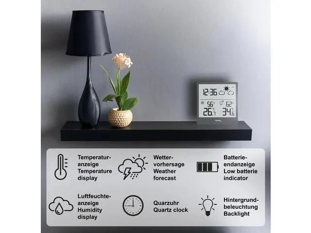Technoline WS 9138 Wetterstation, 90x93x45 mm, schwarz, mit 1 Außensensor