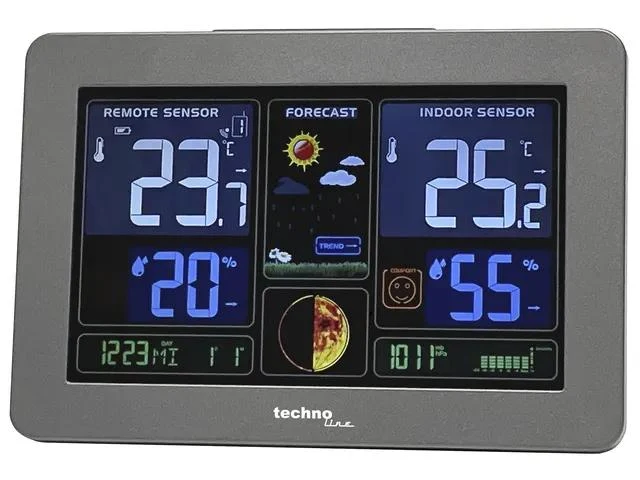 Technoline WS 6458 Wetterstation, 83x152x36 mm, schwarz, mit 1 Außensensor
