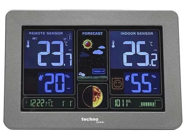Technoline WS 6458 Wetterstation, 83x152x36 mm, schwarz, mit 1 Außensensor