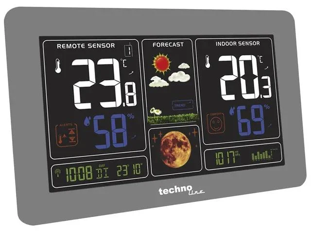 Technoline WS 6458 Wetterstation, 83x152x36 mm, schwarz, mit 1 Außensensor